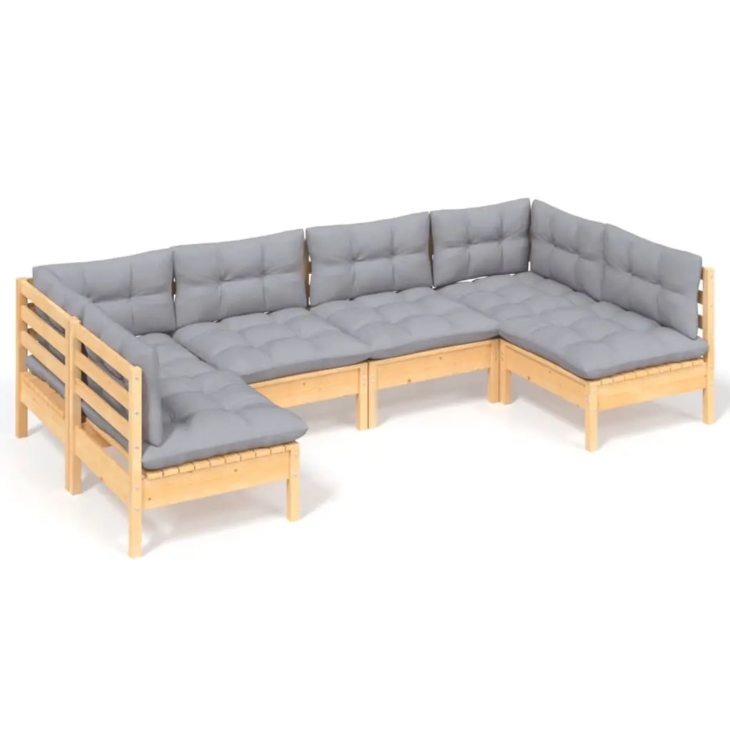 6 Piece Garden Lounge Set with Grey Cushions Solid Pinewood 3097150 - Furniture