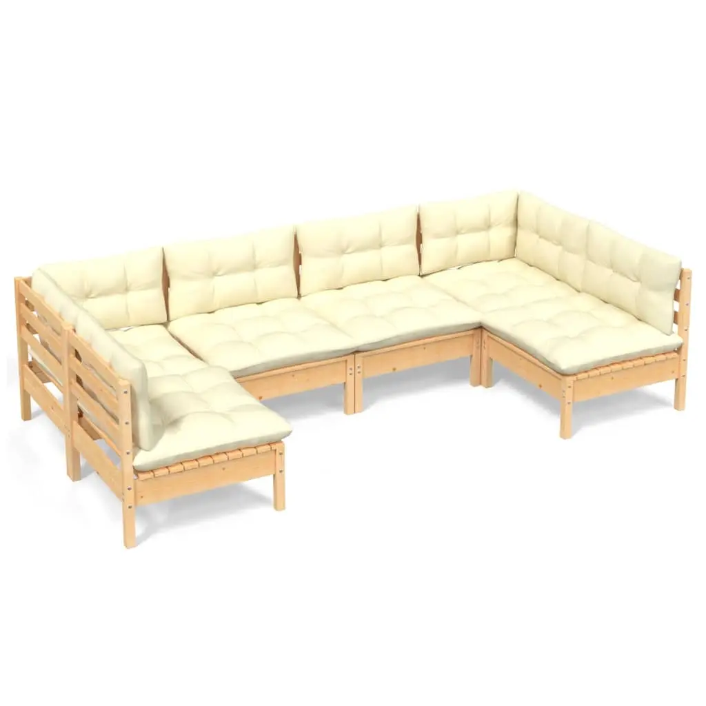 6 Piece Garden Lounge Set with Cream Cushions Solid Pinewood 3097151 - Furniture
