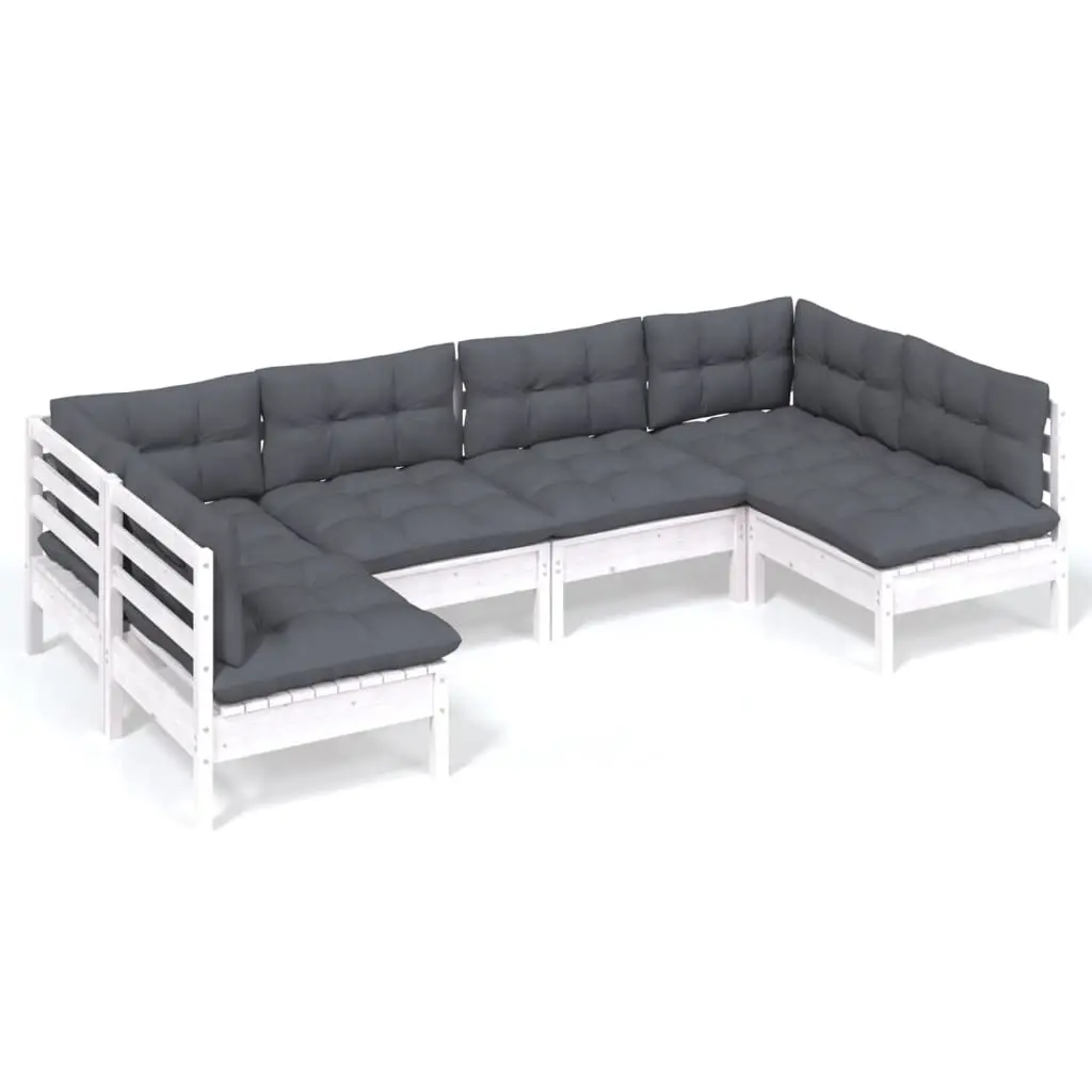 6 Piece Garden Lounge Set with Cushions White Solid Pinewood 3097152 - Furniture