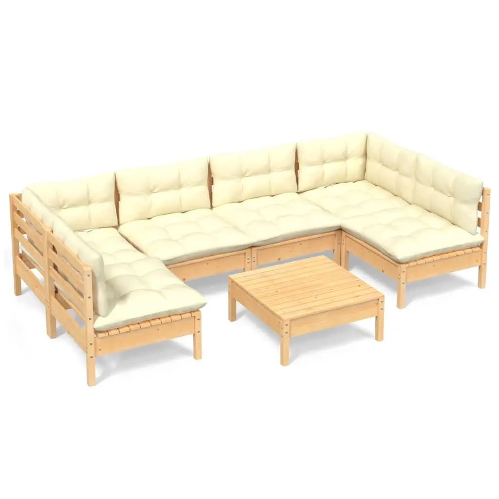 7 Piece Garden Lounge Set with Cream Cushions Solid Pinewood 3097157 - Furniture