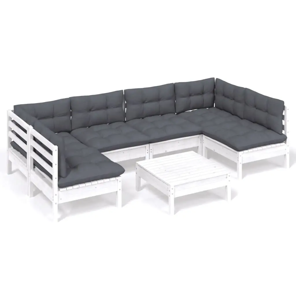 7 Piece Garden Lounge Set with Cushions White Solid Pinewood 3097158 - Furniture