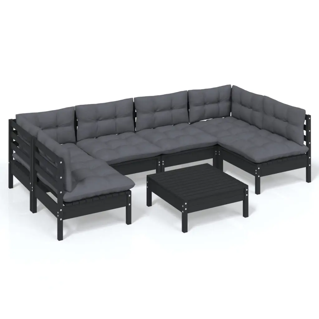 7 Piece Garden Lounge Set with Cushions Black Solid Pinewood 3097161 - Furniture