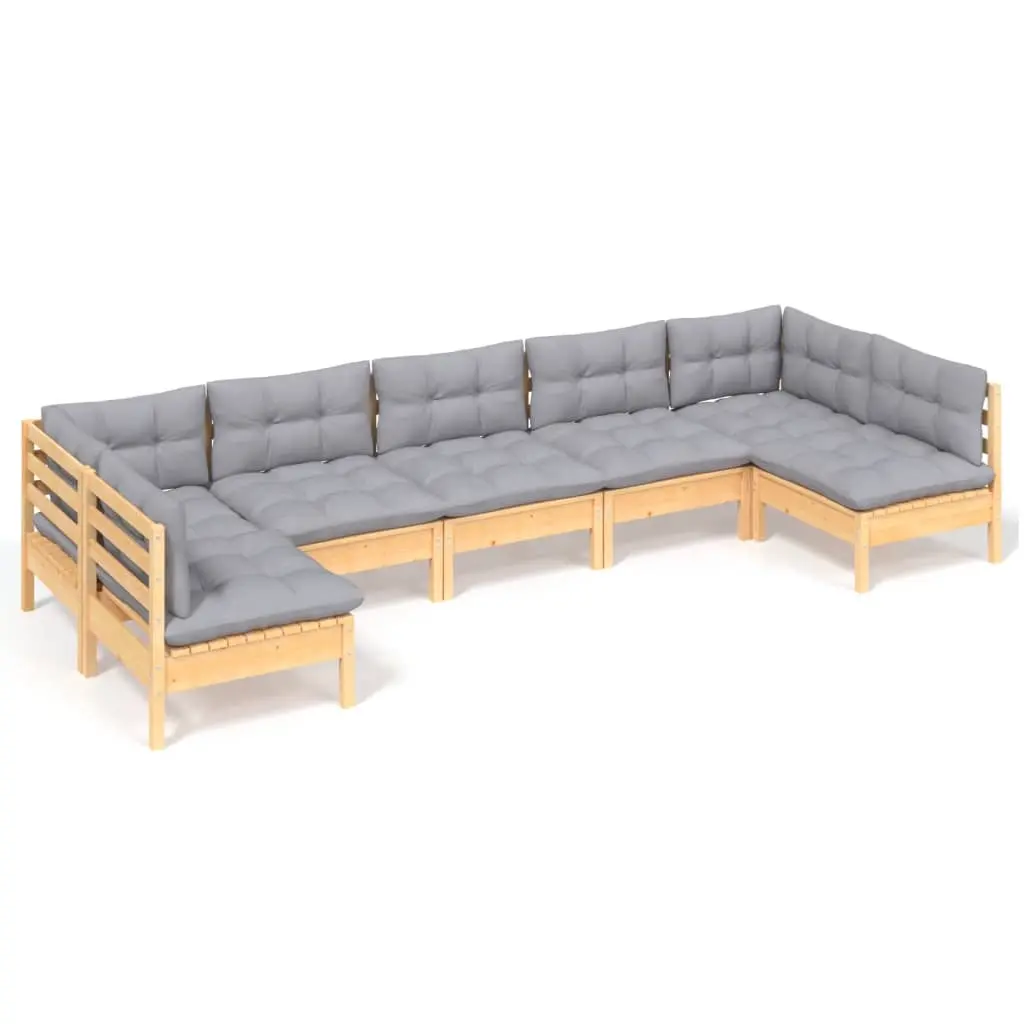 7 Piece Garden Lounge Set with Grey Cushions Solid Pinewood 3097162 - Furniture