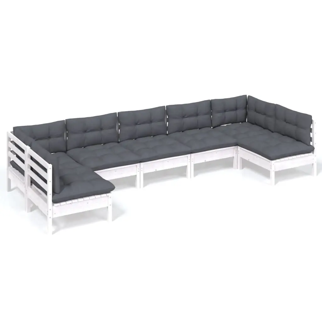 7 Piece Garden Lounge Set with Cushions White Solid Pinewood 3097164 - Furniture