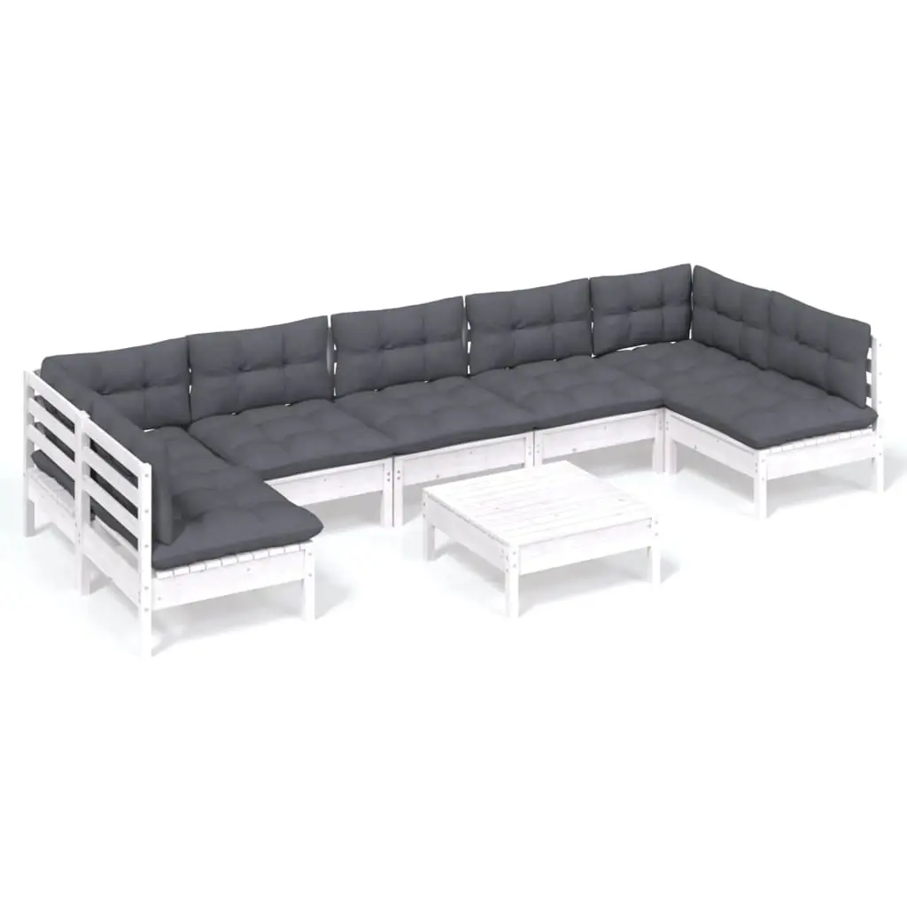 8 Piece Garden Lounge Set with Cushions White Solid Pinewood 3097170 - Furniture