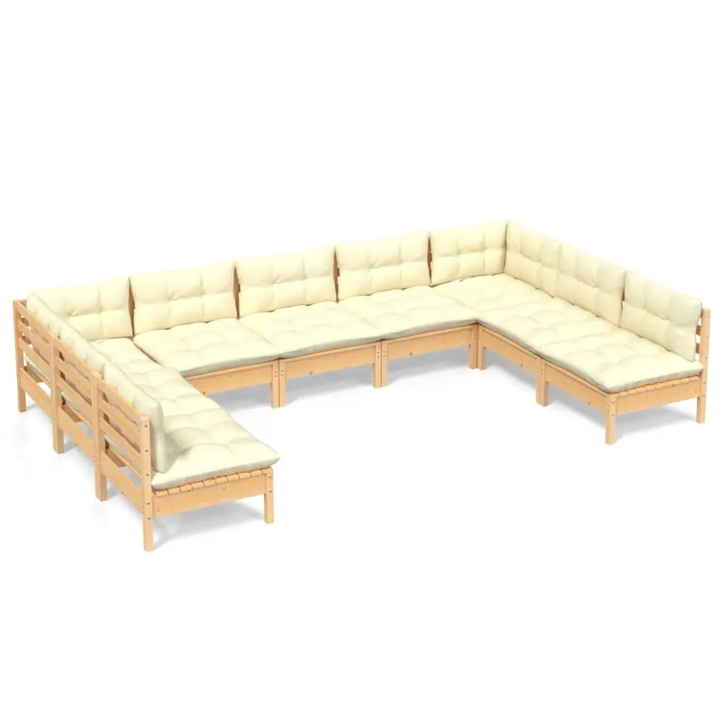 9 Piece Garden Lounge Set with Cream Cushions Solid Pinewood 3097175 - Furniture