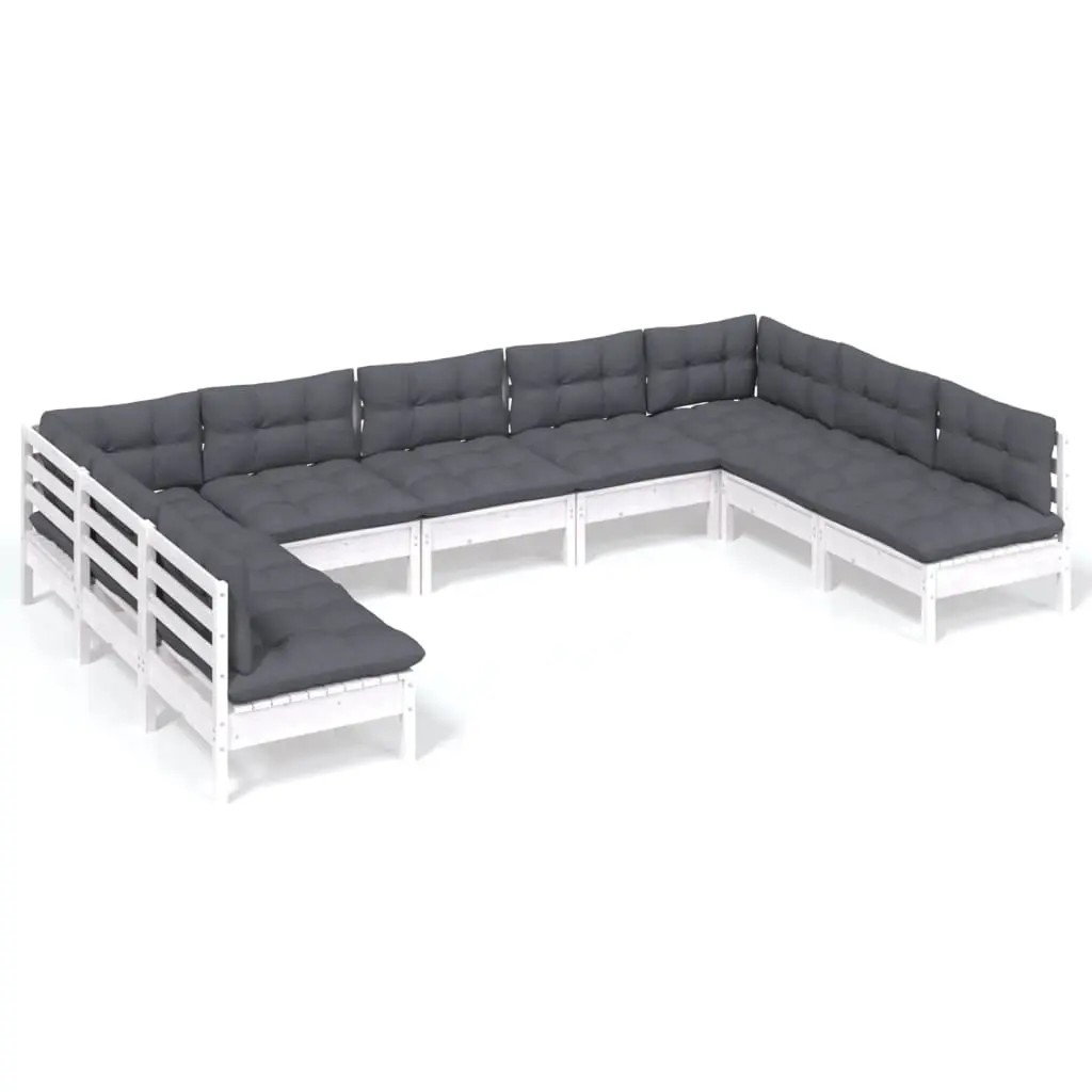 9 Piece Garden Lounge Set with Cushions White Solid Pinewood 3097176 - Furniture