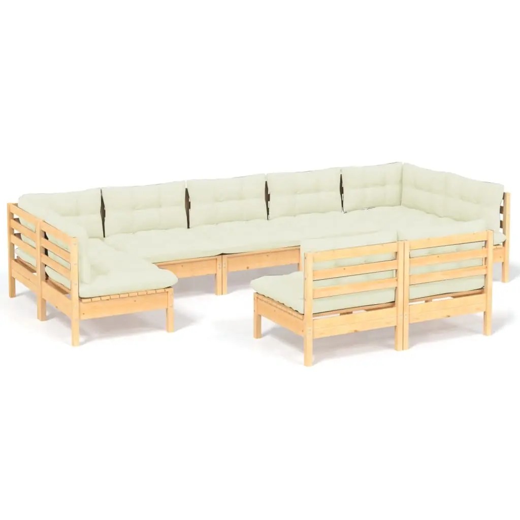 9 Piece Garden Lounge Set with Cream Cushions Solid Pinewood 3097199 - Furniture