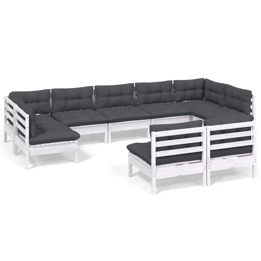 9 Piece Garden Lounge Set with Cushions White Solid Pinewood 3097200 - Furniture