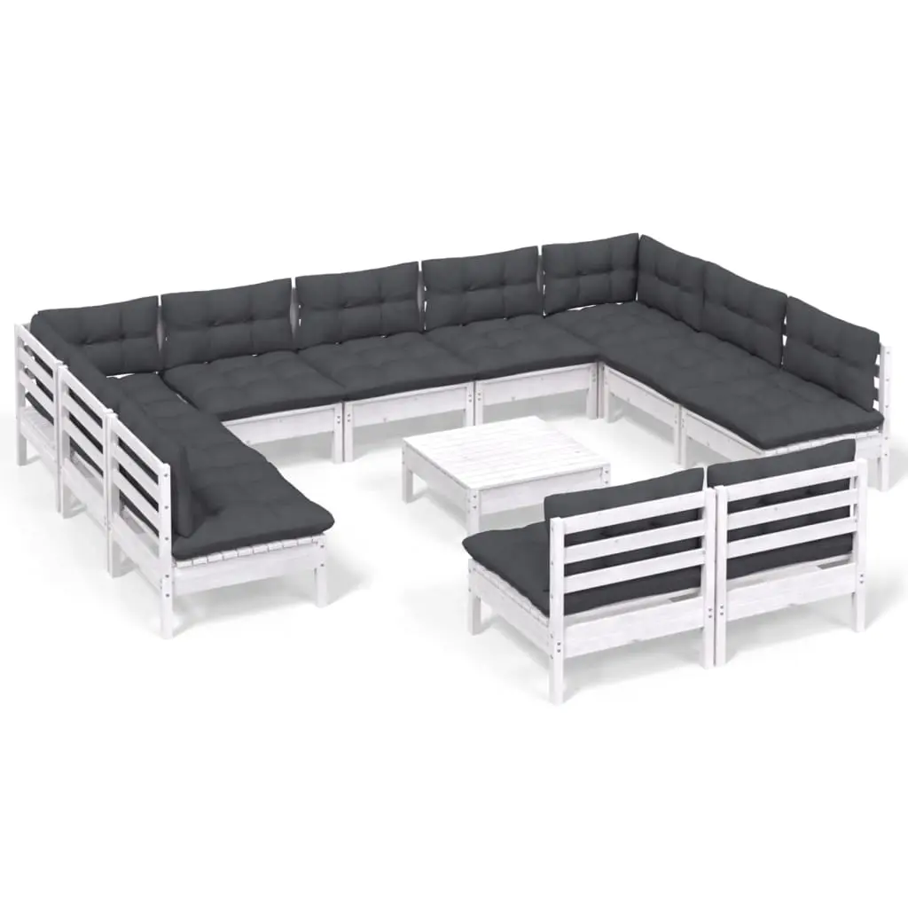 12 Piece Garden Lounge Set with Cushions White Solid Pinewood 3097218 - Furniture