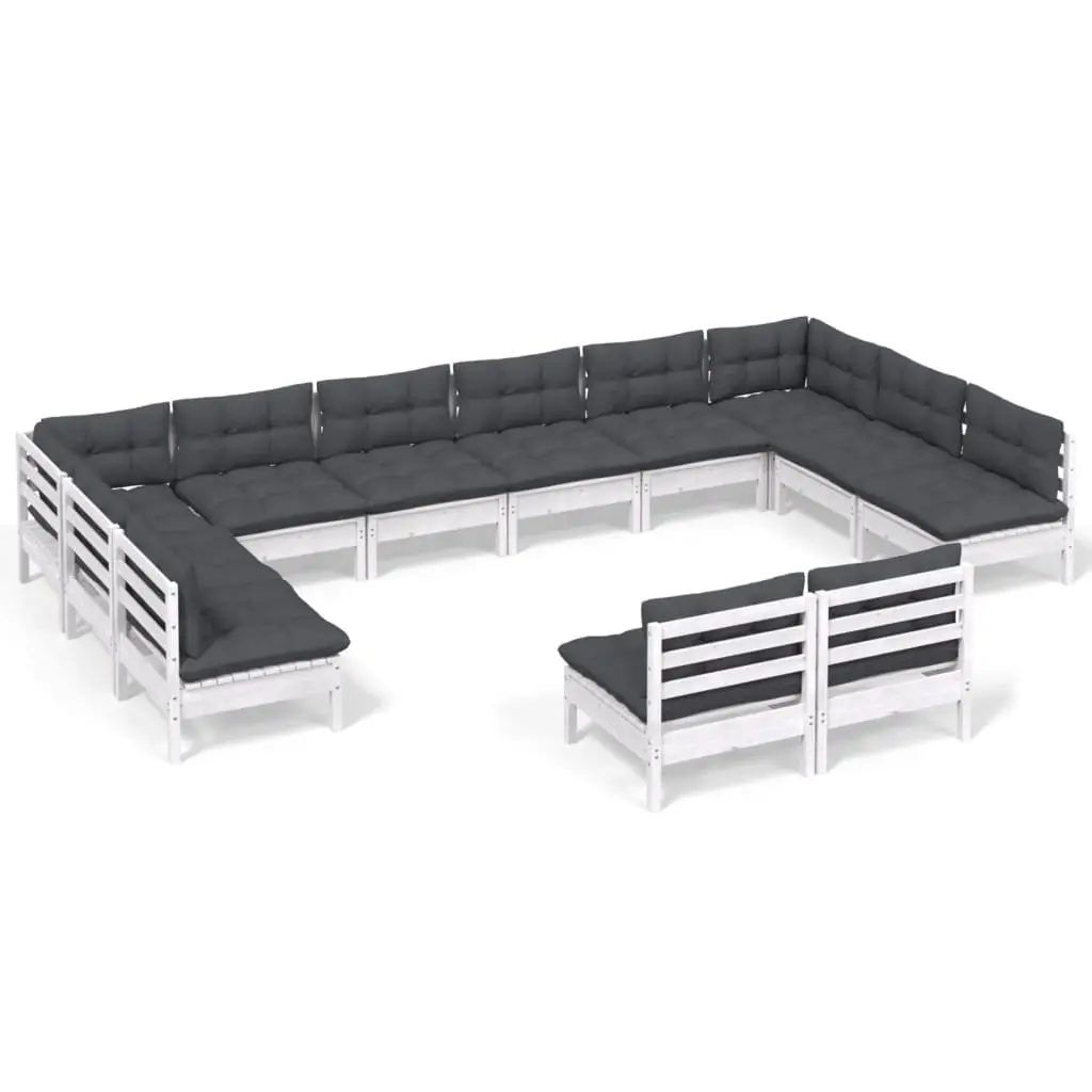 12 Piece Garden Lounge Set with Cushions White Solid Pinewood 3097224 - Furniture