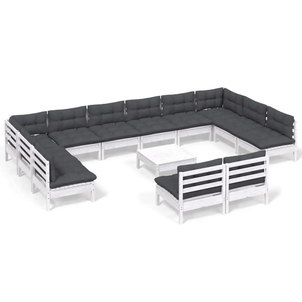 13 Piece Garden Lounge Set with Cushions White Solid Pinewood 3097230 - Furniture