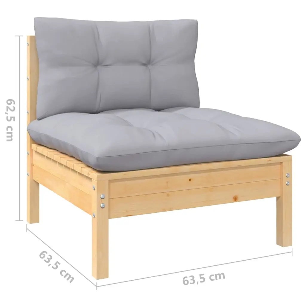 13 Piece Garden Lounge Set with Grey Cushions Solid Pinewood 3097234 - Furniture