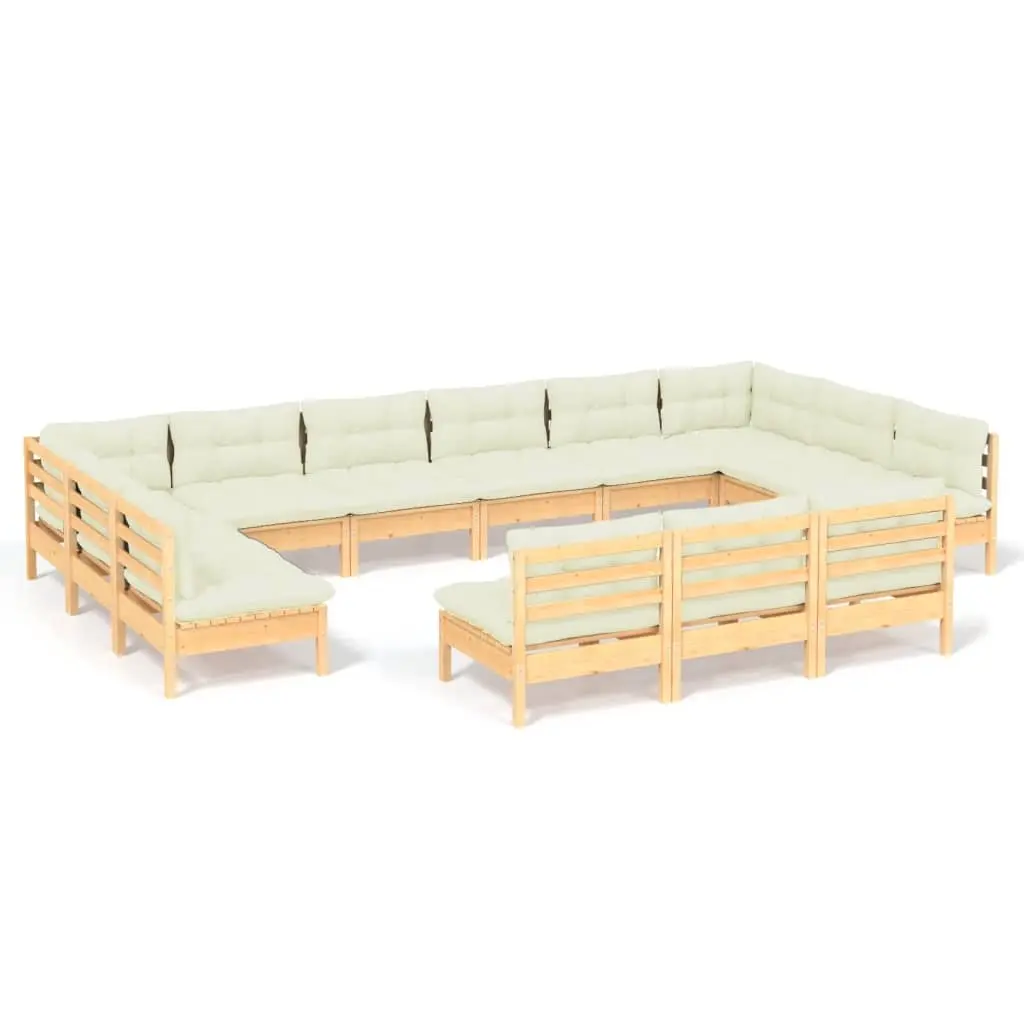 13 Piece Garden Lounge Set with Cream Cushions Solid Pinewood 3097235 - Furniture