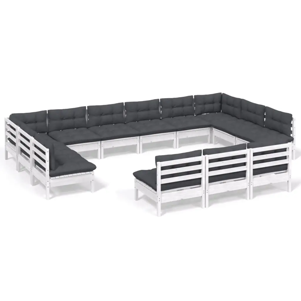 13 Piece Garden Lounge Set with Cushions White Solid Pinewood 3097236 - Furniture