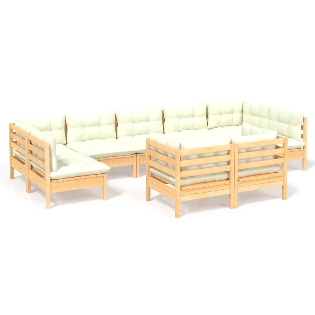 9 Piece Garden Lounge Set with Cream Cushions Solid Pinewood 3097247 - Furniture