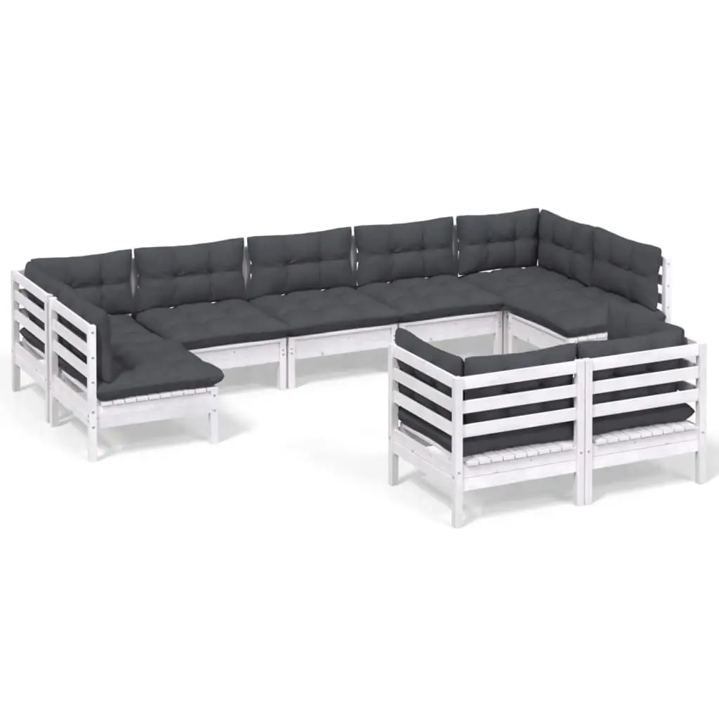 9 Piece Garden Lounge Set with Cushions White Solid Pinewood 3097248 - Furniture