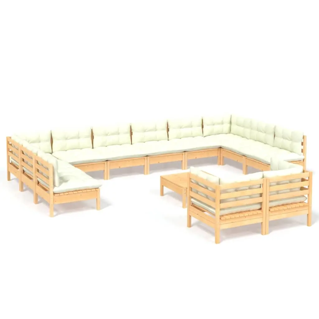 13 Piece Garden Lounge Set with Cream Cushions Pinewood 3097277 - Furniture
