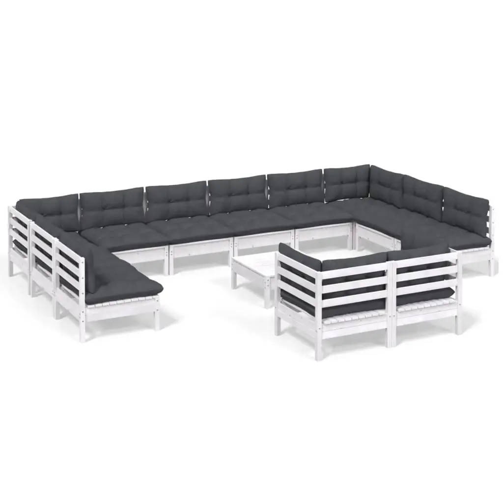 13 Piece Garden Lounge Set with Cushions White Pinewood 3097278 - Furniture