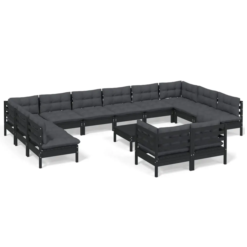 13 Piece Garden Lounge Set with Cushions Black Pinewood 3097281 - Furniture