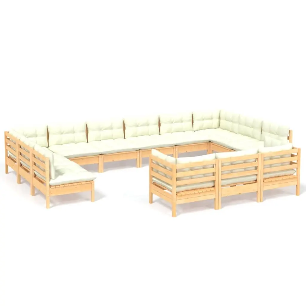 13 Piece Garden Lounge Set with Cream Cushions Pinewood 3097283 - Furniture