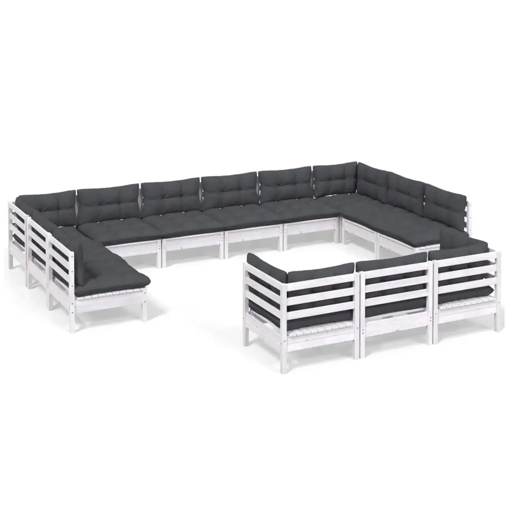 13 Piece Garden Lounge Set with Cushions White Pinewood 3097284 - Furniture