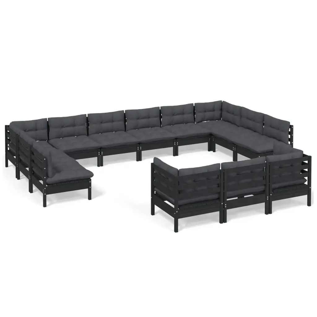 13 Piece Garden Lounge Set with Cushions Black Pinewood 3097287 - Furniture