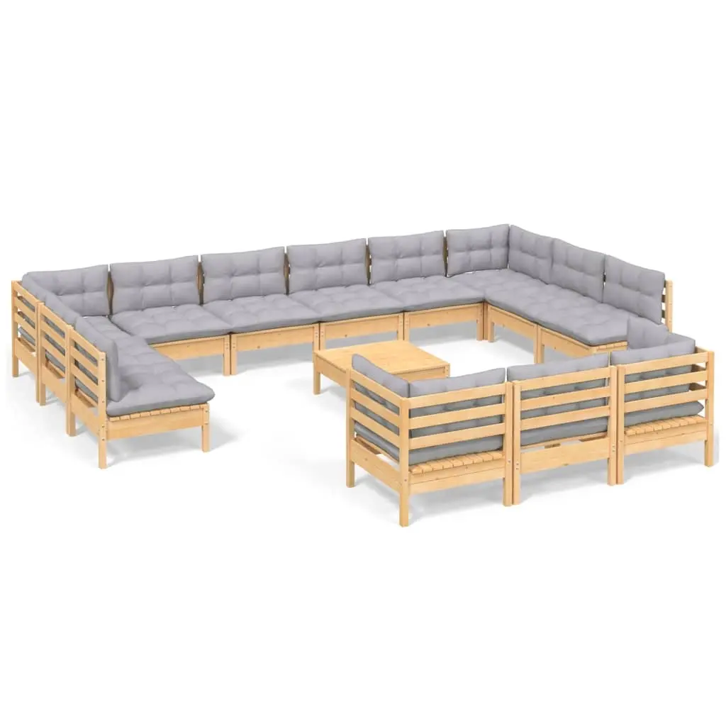 14 Piece Garden Lounge Set with Grey Cushions Pinewood 3097288 - Furniture