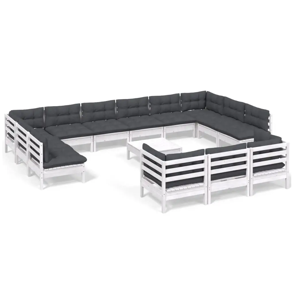 14 Piece Garden Lounge Set with Cushions White Pinewood 3097290 - Furniture