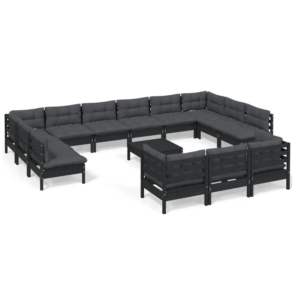 14 Piece Garden Lounge Set with Cushions Black Pinewood 3097293 - Furniture