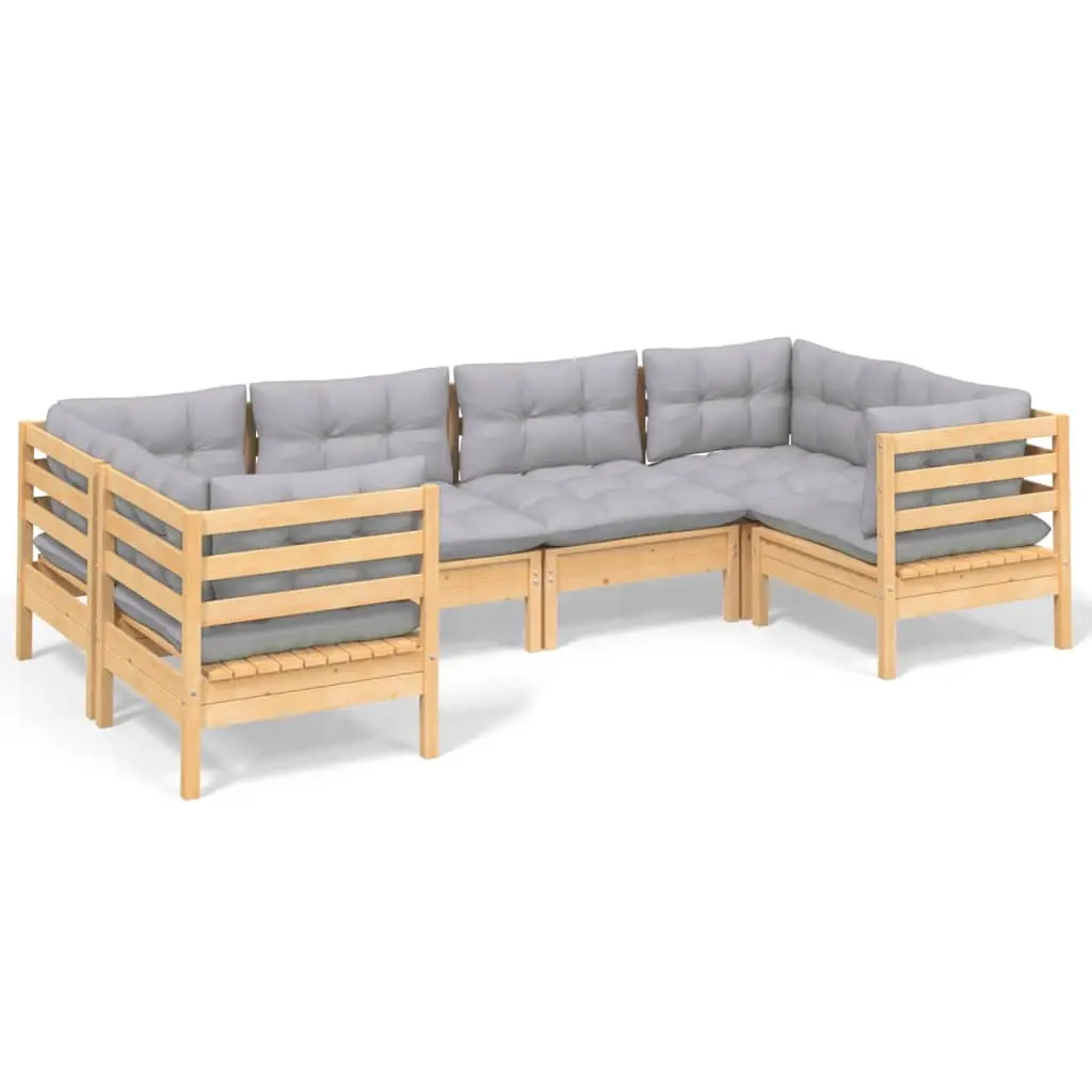 6 Piece Garden Lounge Set with Grey Cushions Pinewood 3097294 - Furniture