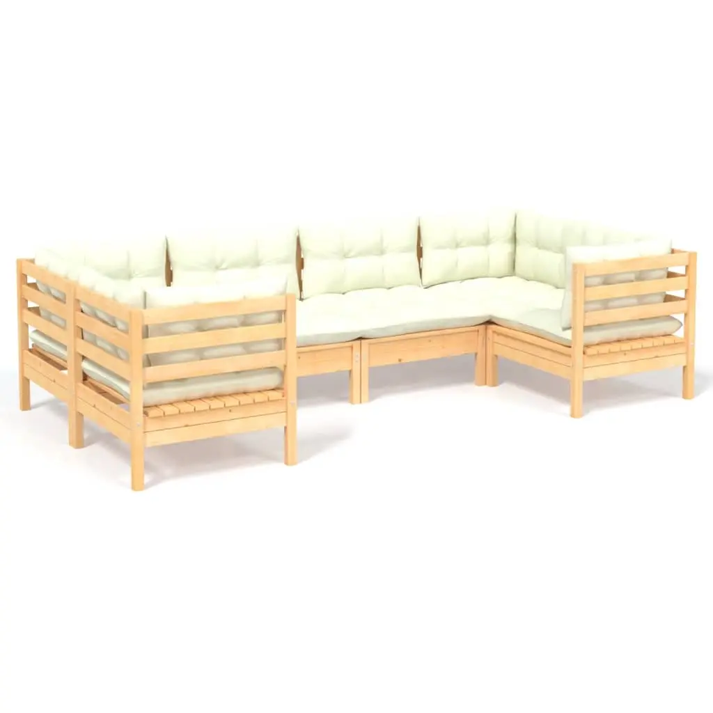 6 Piece Garden Lounge Set with Cream Cushions Pinewood 3097295 - Furniture
