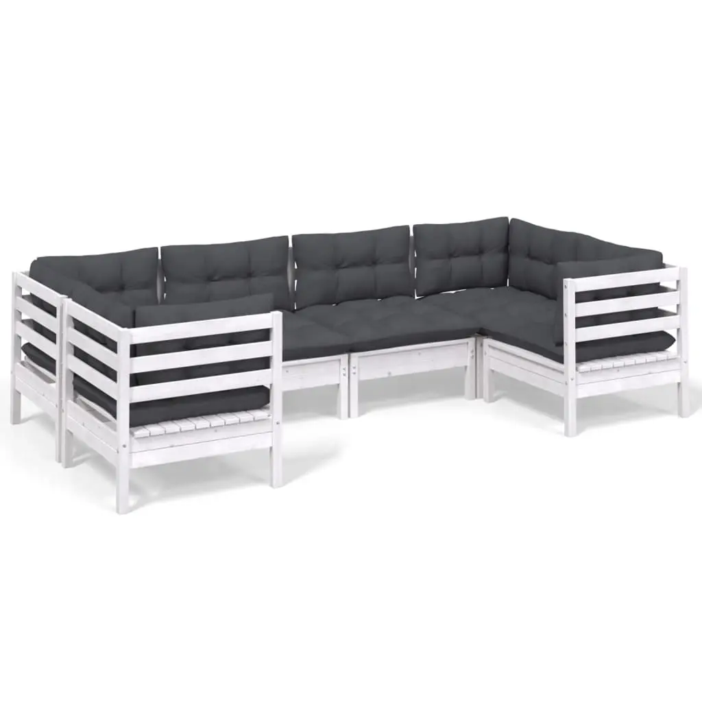 6 Piece Garden Lounge Set with Cushions White Pinewood 3097296 - Furniture