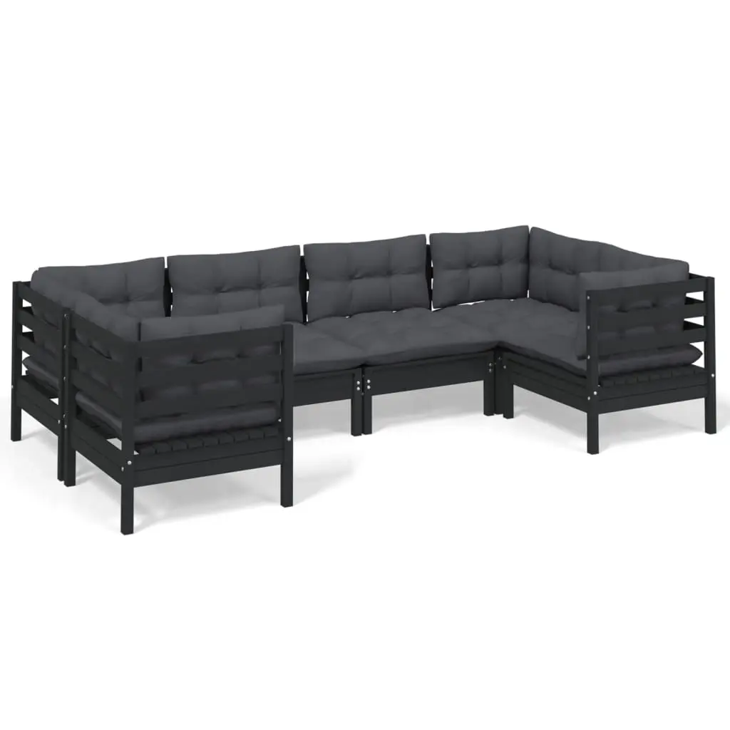 6 Piece Garden Lounge Set with Cushions Black Pinewood 3097299 - Furniture
