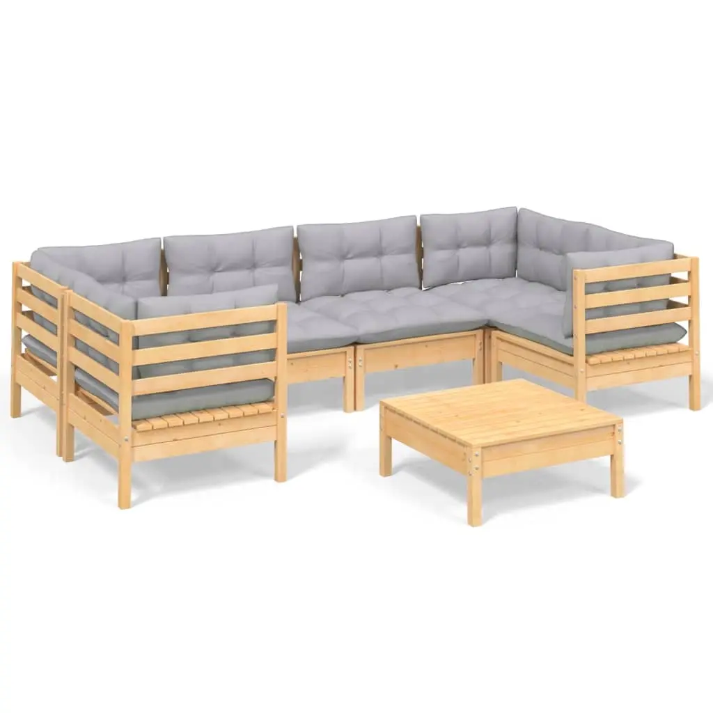 7 Piece Garden Lounge Set with Grey Cushions Pinewood 3097300 - Furniture