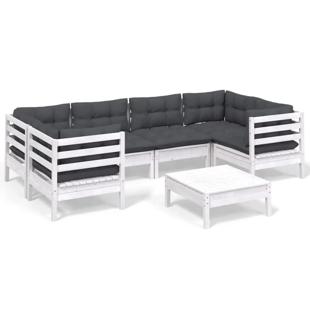 7 Piece Garden Lounge Set with Cushions White Pinewood 3097302 - Furniture