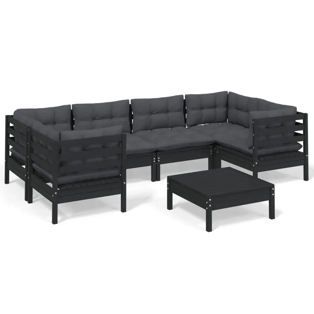 7 Piece Garden Lounge Set with Cushions Black Pinewood 3097305 - Furniture