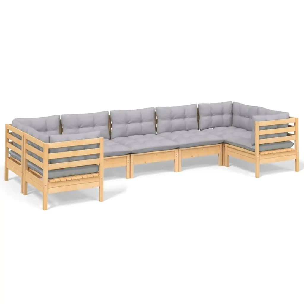 7 Piece Garden Lounge Set with Grey Cushions Pinewood 3097306 - Furniture