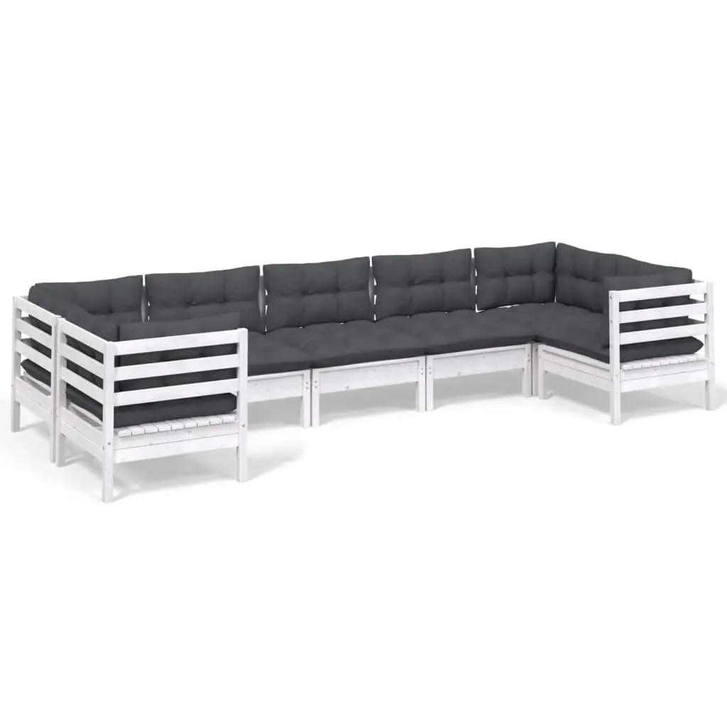 7 Piece Garden Lounge Set with Cushions White Pinewood 3097308 - Furniture
