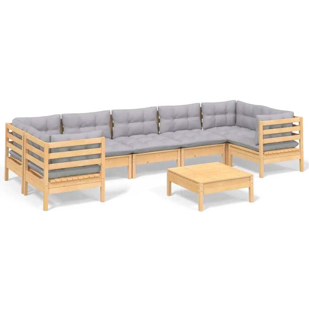8 Piece Garden Lounge Set with Grey Cushions Pinewood 3097312 - Furniture