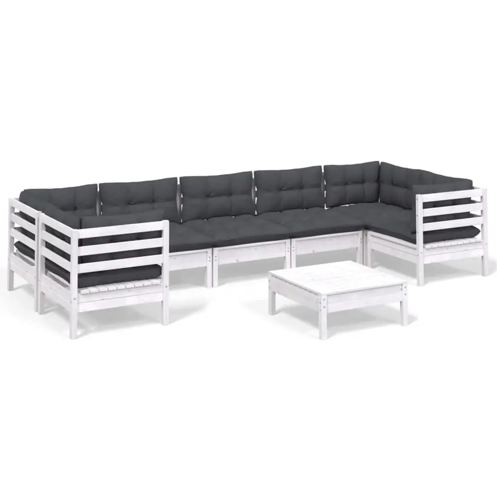 8 Piece Garden Lounge Set with Cushions White Pinewood 3097314 - Furniture