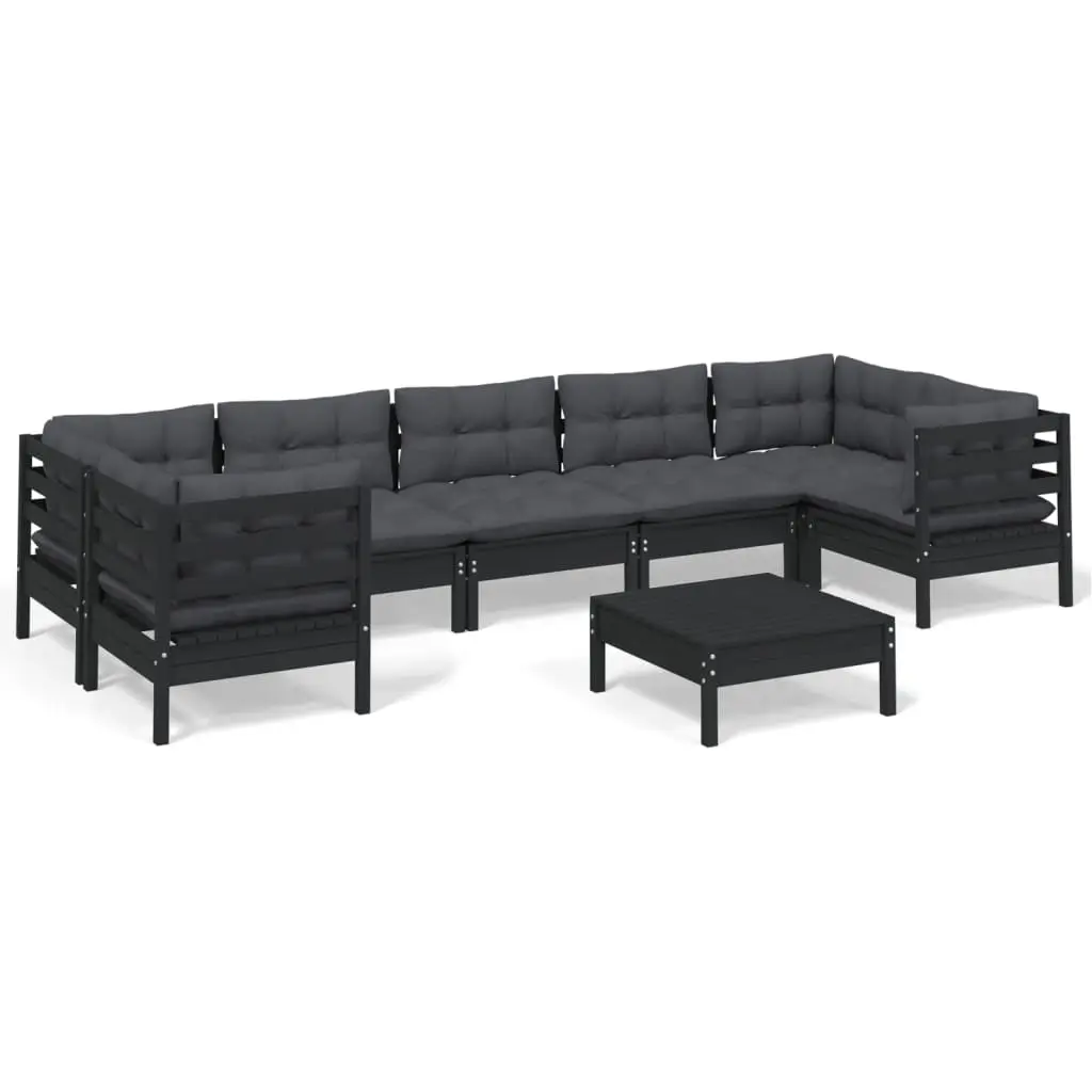 8 Piece Garden Lounge Set with Cushions Black Pinewood 3097317 - Furniture
