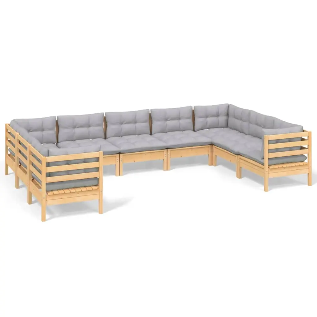 9 Piece Garden Lounge Set with Grey Cushions Pinewood 3097318 - Furniture
