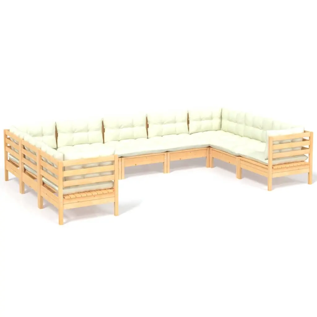 9 Piece Garden Lounge Set with Cream Cushions Pinewood 3097319 - Furniture