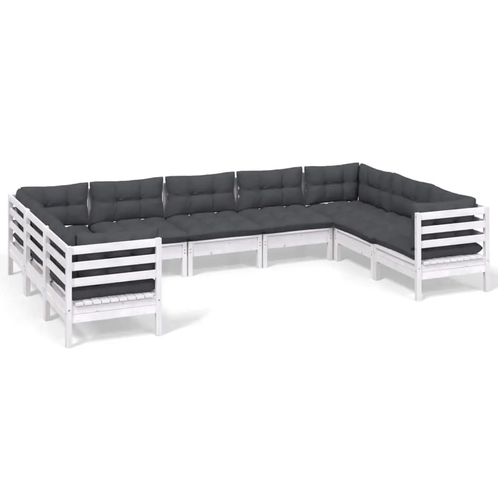 9 Piece Garden Lounge Set with Cushions White Pinewood 3097320 - Furniture