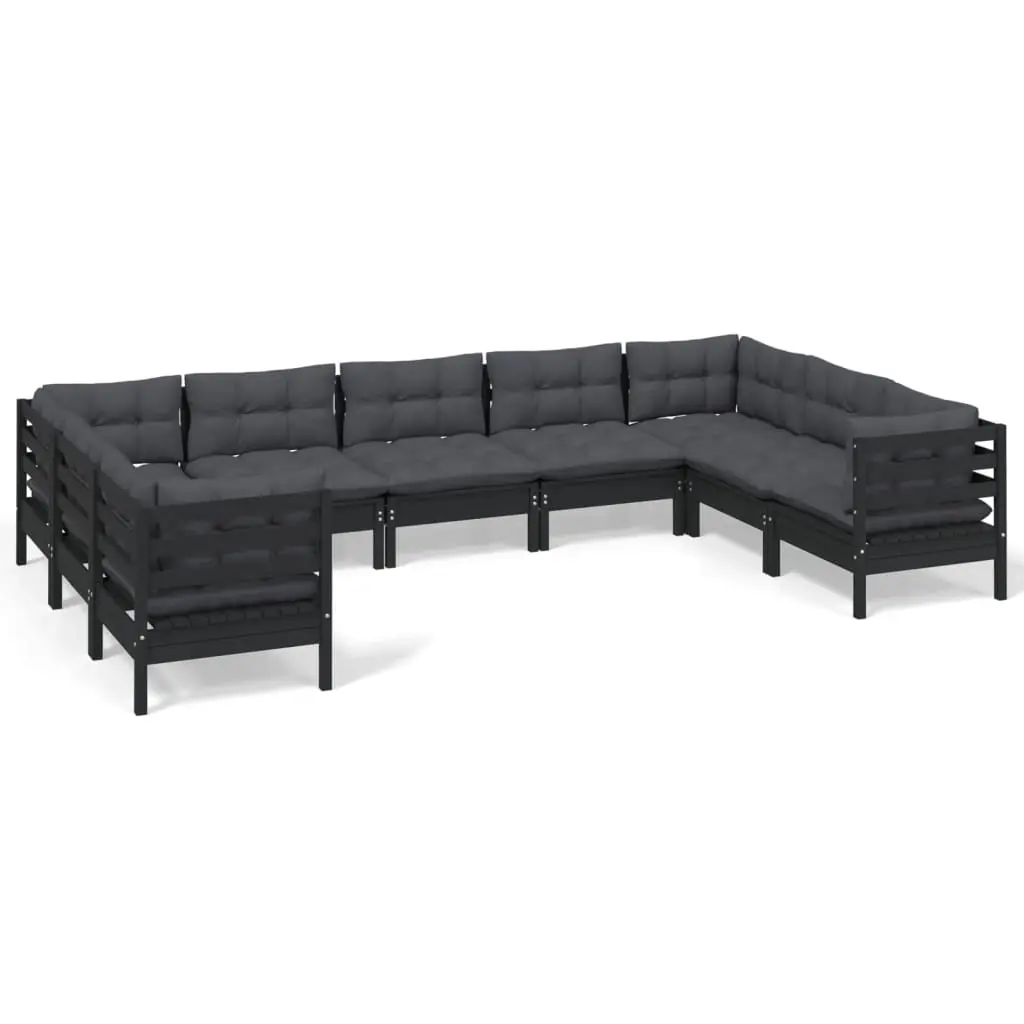 9 Piece Garden Lounge Set with Cushions Black Pinewood 3097323 - Furniture