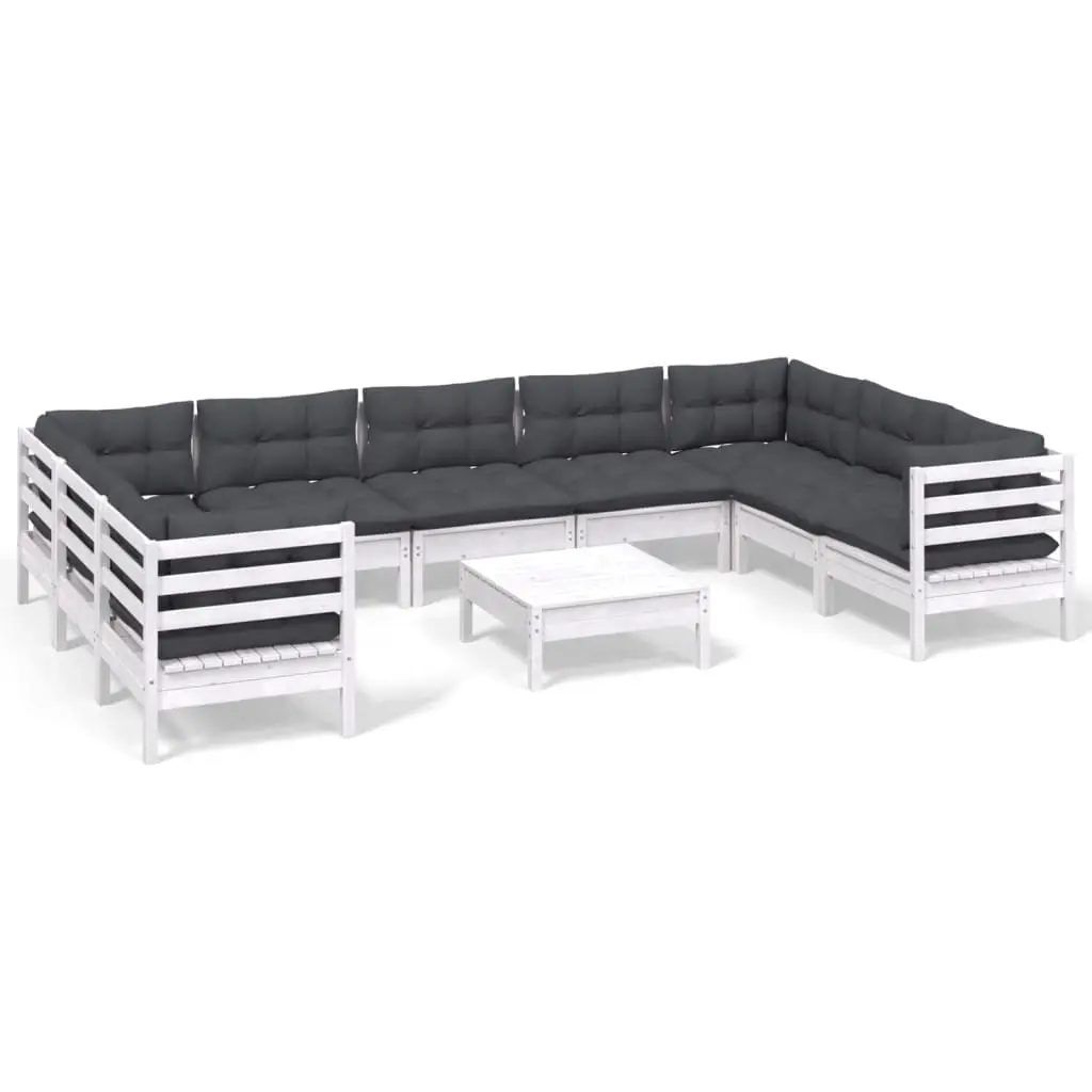 10 Piece Garden Lounge Set with Cushions White Pinewood 3097326 - Furniture