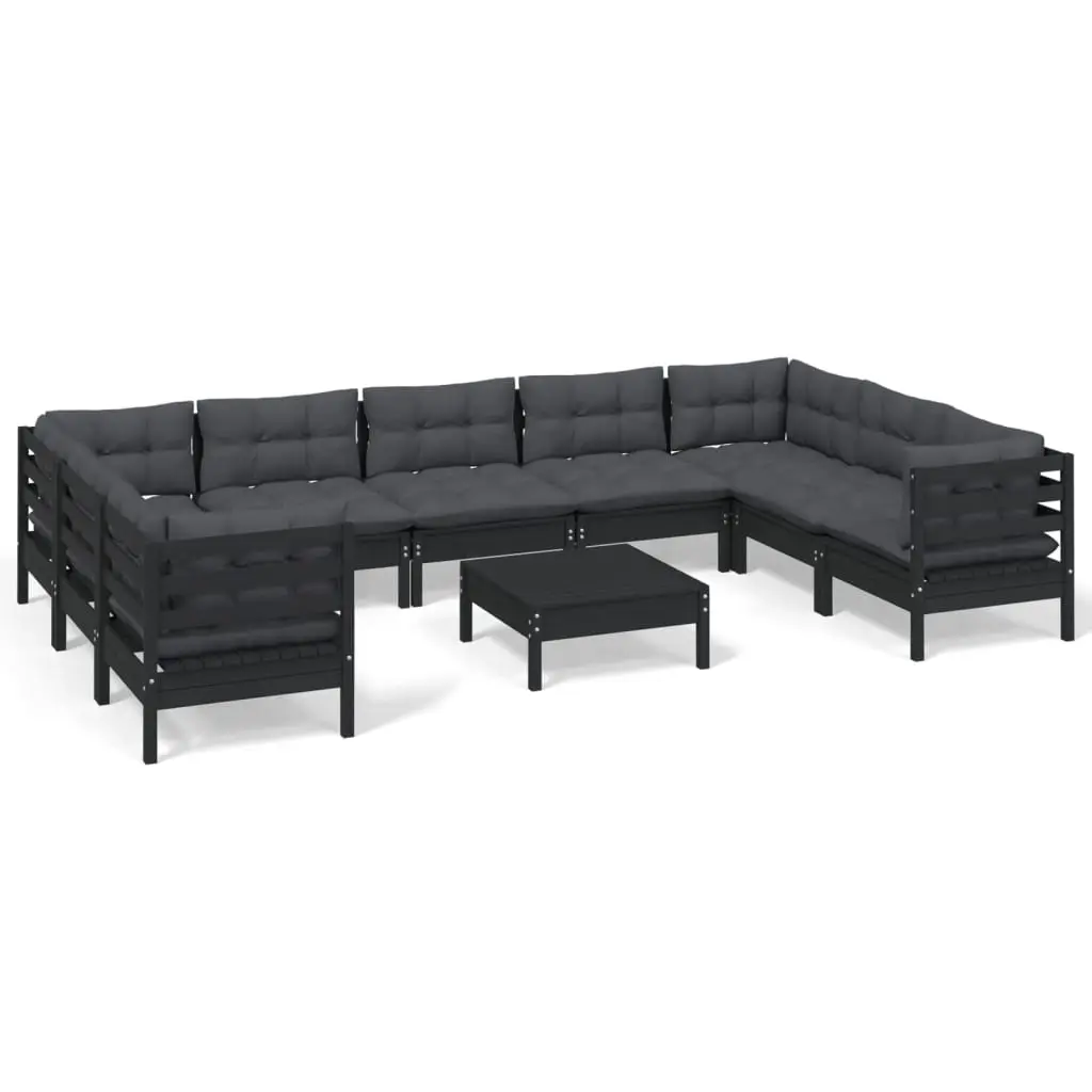 10 Piece Garden Lounge Set with Cushions Black Pinewood 3097329 - Furniture