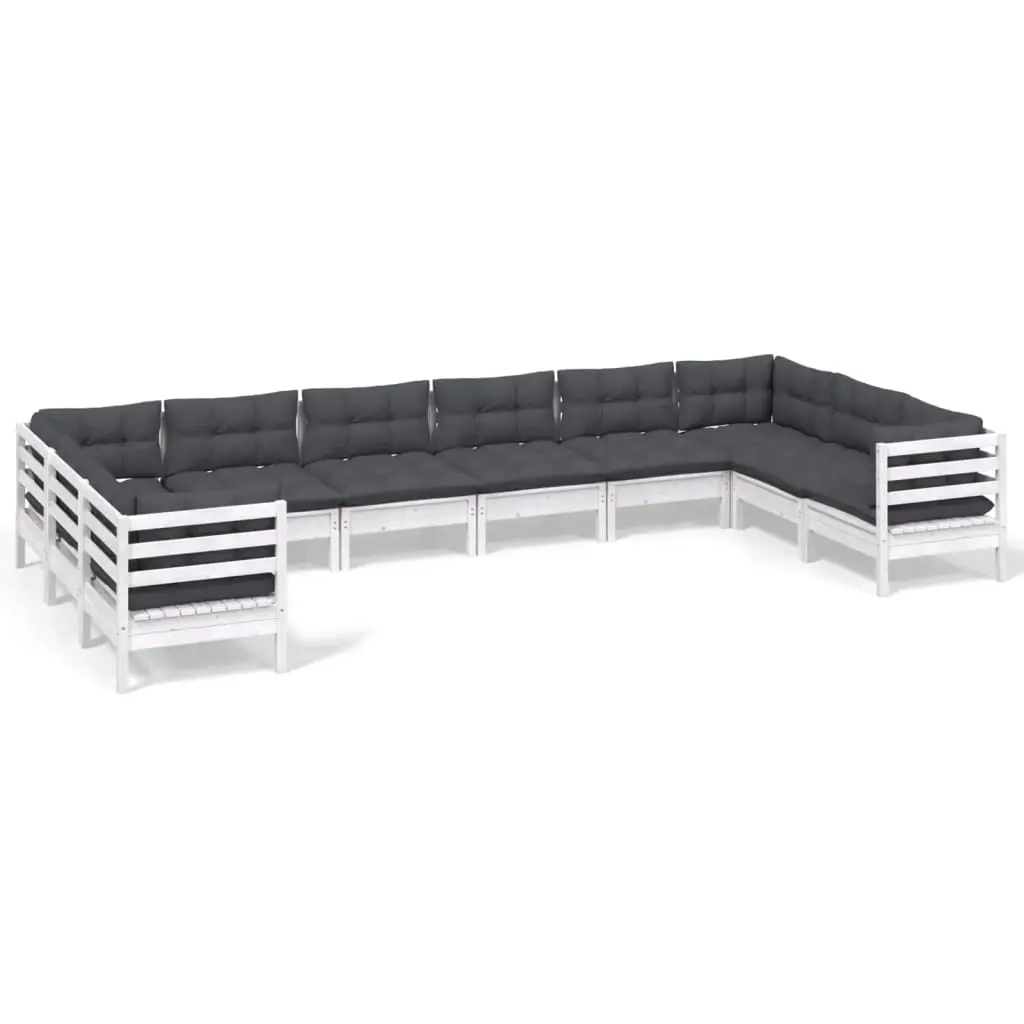 10 Piece Garden Lounge Set with Cushions White Pinewood 3097332 - Furniture