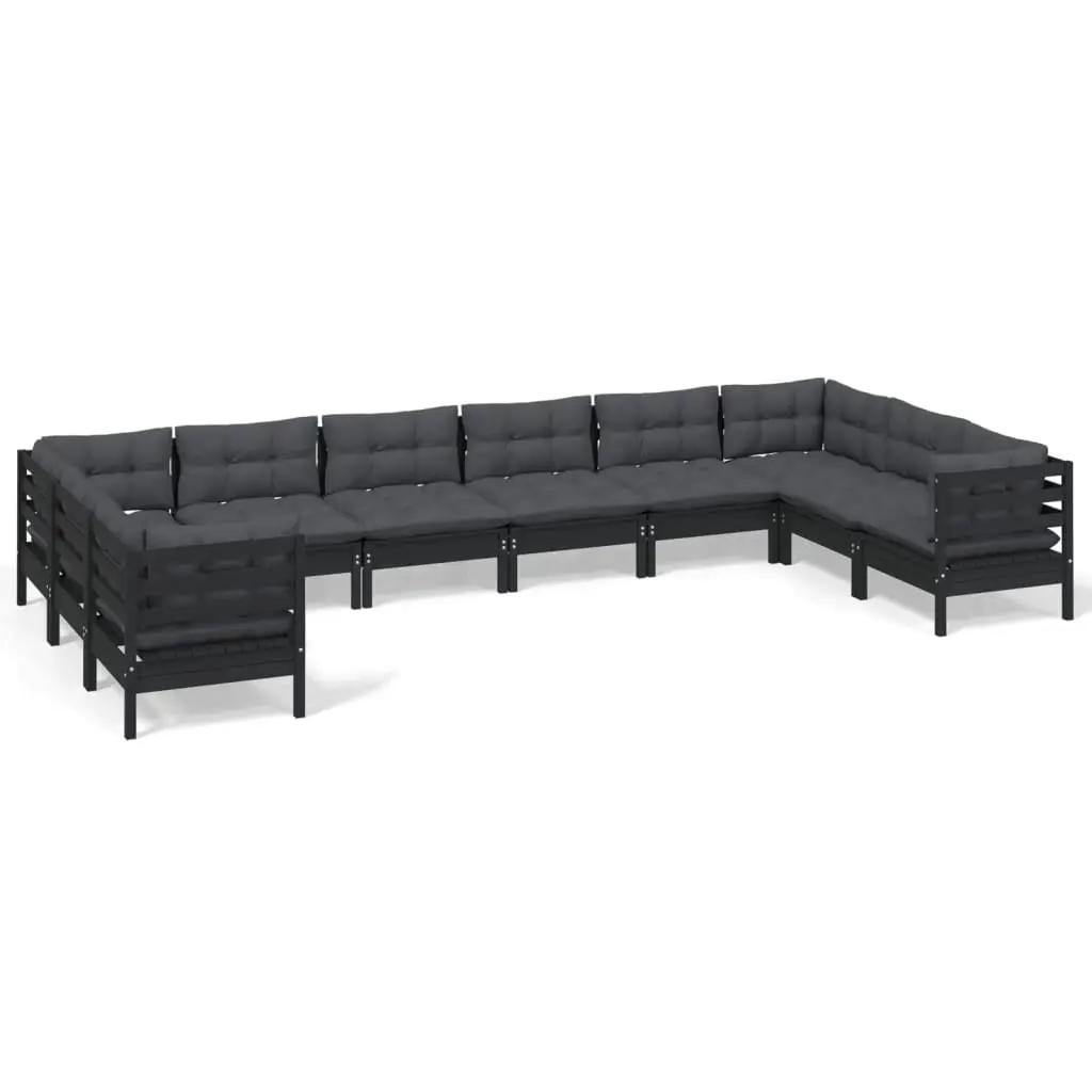 10 Piece Garden Lounge Set with Cushions Black Pinewood 3097335 - Furniture